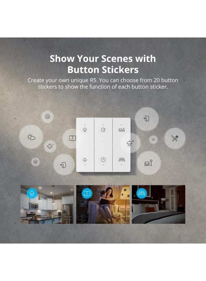 سونوف SONOFF R5W مفتاح إضاءة ذكي WiFi، جهاز تحكم بالمشاهد بـ 6 أزرار، لوحة مغناطيسية بدون الحاجة إلى أسلاك، طرق تشغيل متعددة، تحكم متعدد الاتجاهات، يعمل مع Alexa و Google Home، باللون الأبيض. - Image 5